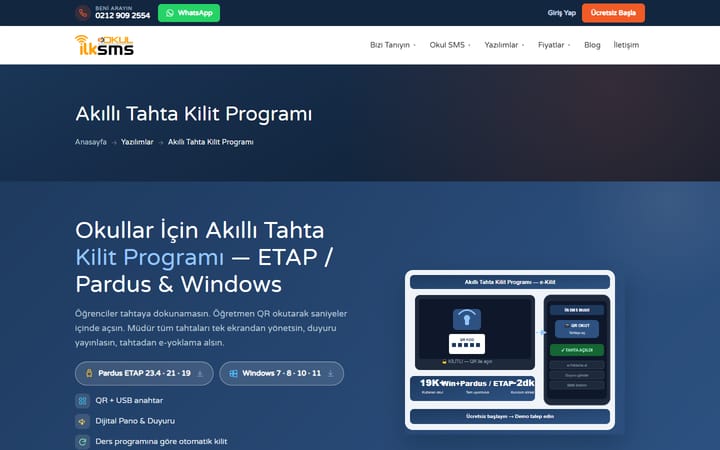 Akıllı Tahta Kilit Programı sitesinin ana sayfası
