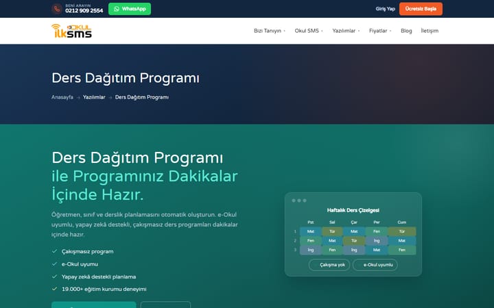 Ders Dağıtım Programı sitesinin ana sayfası