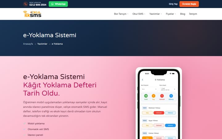 e-Yoklama sitesinin ana sayfası