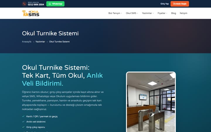Okul Turnike Sistemi sitesinin ana sayfası